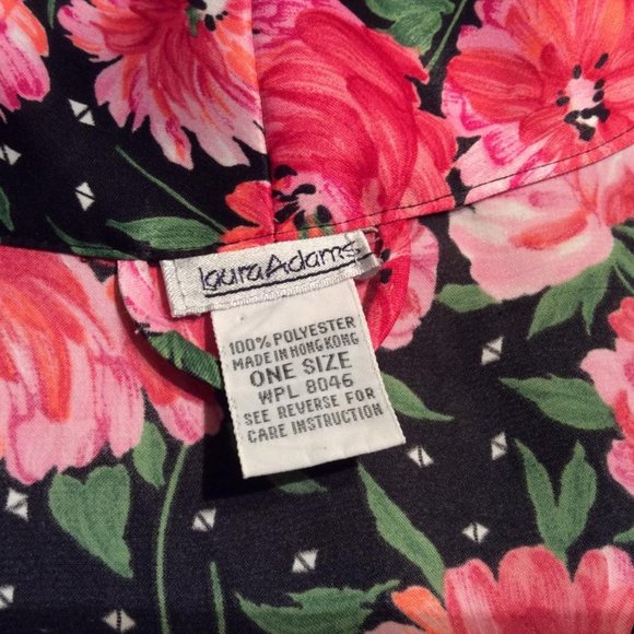 Floral Pink & Red Kimono robe with tie Satiny Short 35" length NWOT OS - Picture 7 of 7